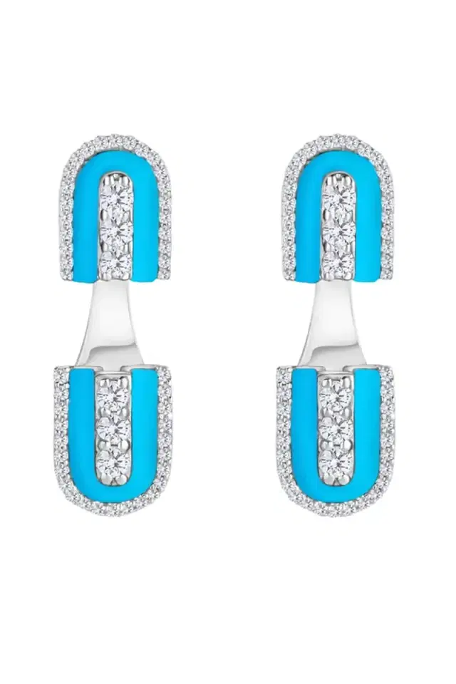 U LOS ANGELES Diamond Turquoise U Floating Stud Earrings