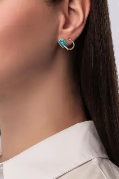 U LOS ANGELES Diamond Turquoise U Huggie Earrings | Thumbnail 2