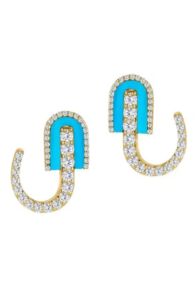 U LOS ANGELES Diamond Turquoise U Huggie Earrings | Thumbnail 1