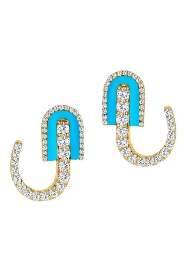 U LOS ANGELES Diamond Turquoise U Huggie Earrings