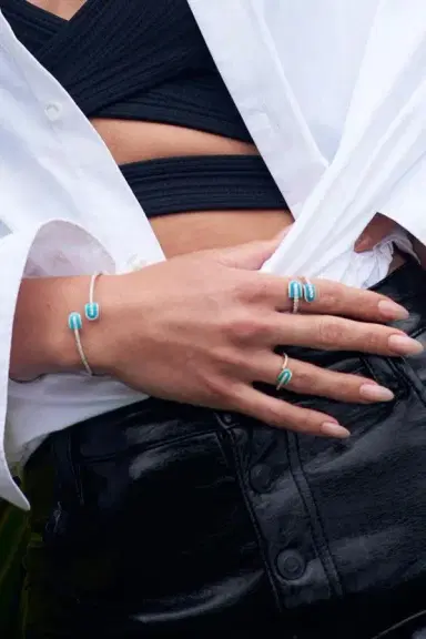 U LOS ANGELES Diamond Turquoise U Solo Open Ring | Thumbnail 2