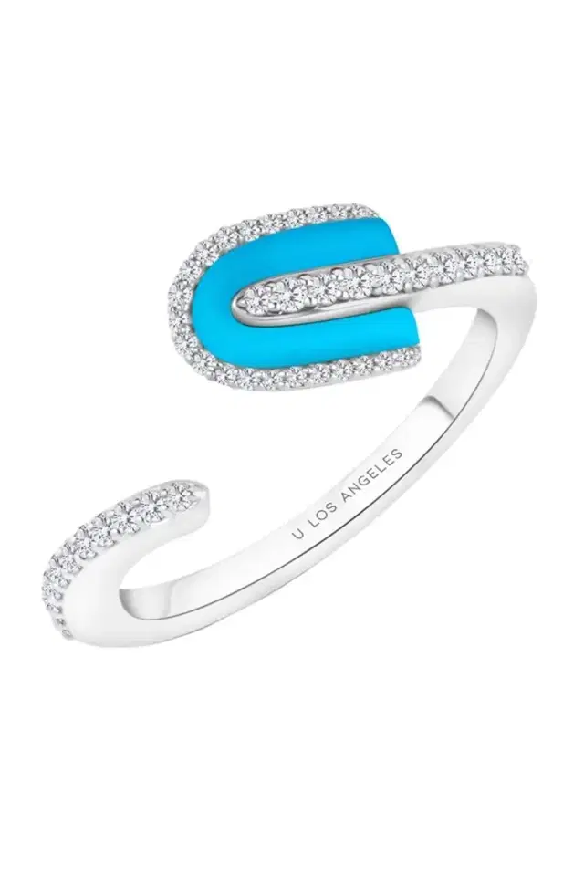 U LOS ANGELES Diamond Turquoise U Solo Twsited Ring