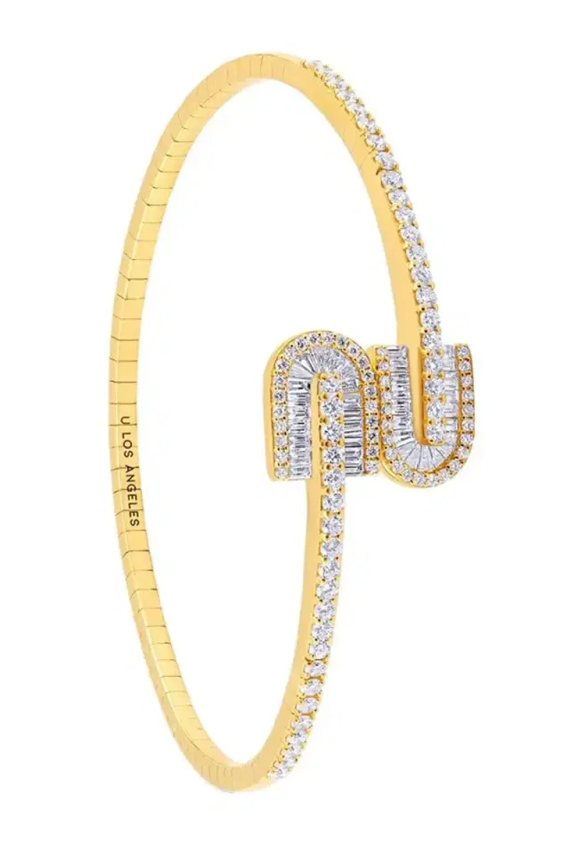 Diamond U Duo Mini Baguette Bangle Bracelet - Yellow Gold