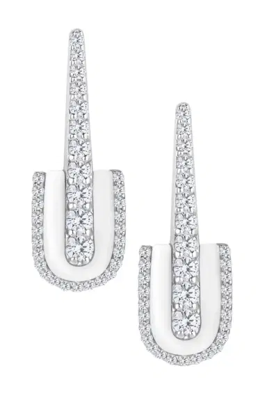 U LOS ANGELES Diamond White Quartz U Drop Earrings | Thumbnail 1