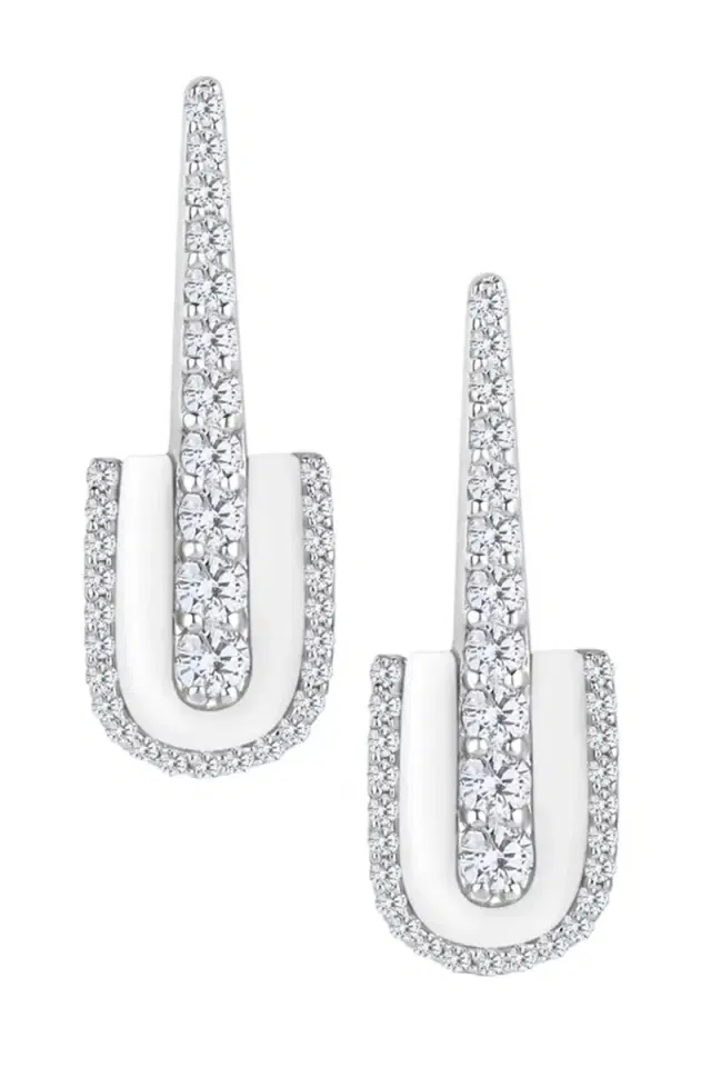U LOS ANGELES Diamond White Quartz U Drop Earrings