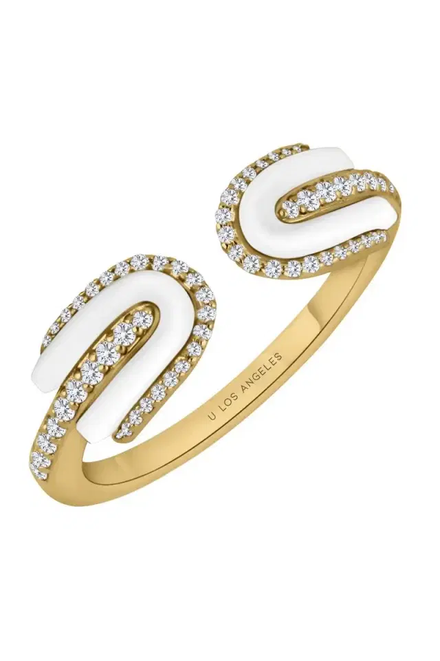 Diamond White Quartz U Duo Open Ring