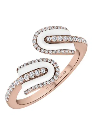 U LOS ANGELES Diamond White Quartz U Duo Twist Ring - Rose Gold | Thumbnail 1
