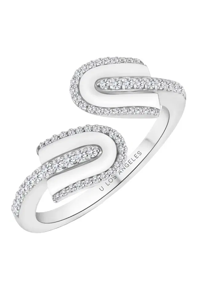U LOS ANGELES Diamond White Quartz U Duo Twist Ring - White Gold