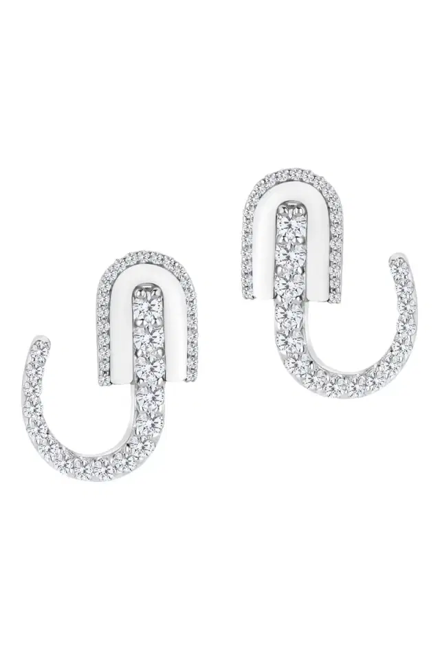 U LOS ANGELES Diamond White Quartz U Huggie Hoop Earrings