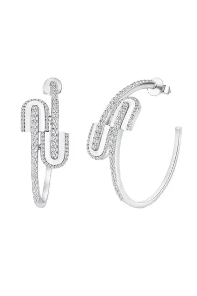 U LOS ANGELES Diamond White Quartz U Midi Hoop Earrings | Thumbnail 1