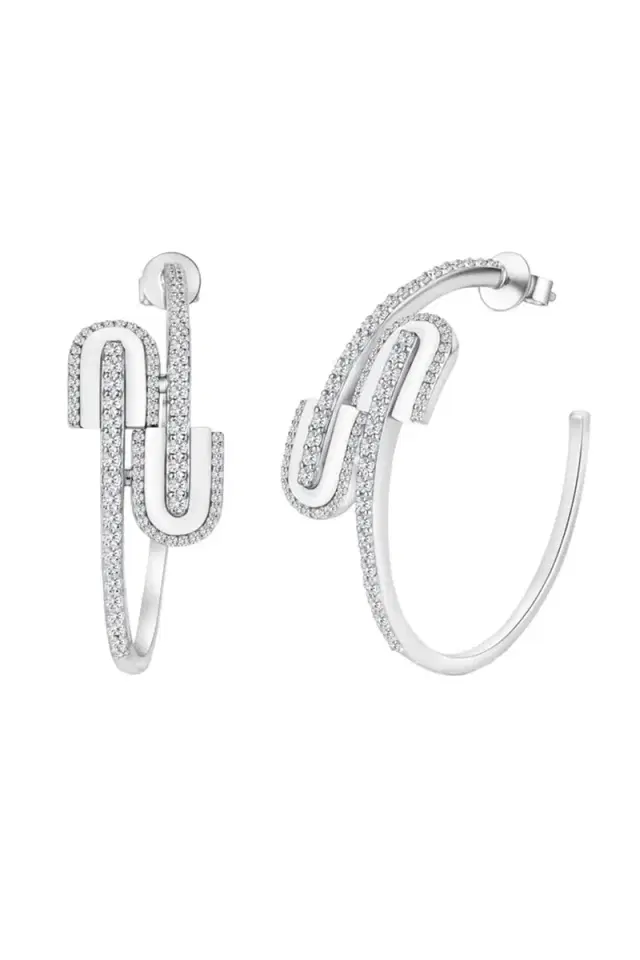 U LOS ANGELES Diamond White Quartz U Midi Hoop Earrings