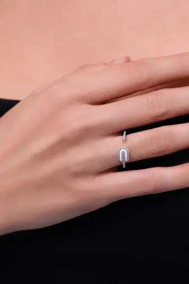 U LOS ANGELES Diamond White Quartz U Solo Open Ring | Thumbnail 2