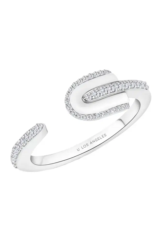 U LOS ANGELES Diamond White Quartz U Solo Open Ring