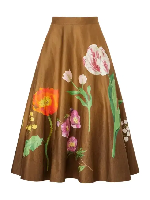 Floral-print Cotton-poplin High-waist Midi Skirt