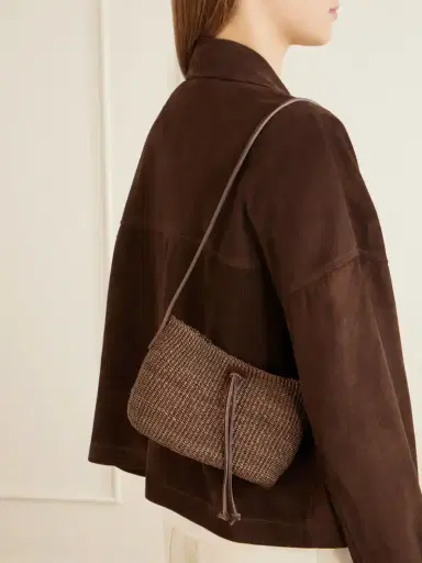 MUUÑ Nina Leather-trimmed Raffia Shoulder Bag | Thumbnail 2
