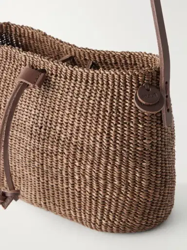 MUUÑ Nina Leather-trimmed Raffia Shoulder Bag | Thumbnail 5