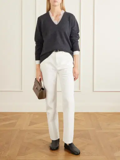 Loulou de Saison Leyla Lace-trimmed Cashmere Sweater | Thumbnail 2 Loulou de Saison Leyla Lace-trimmed Cashmere Sweater | Thumbnail 2