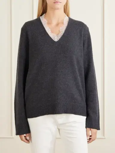 Loulou de Saison Leyla Lace-trimmed Cashmere Sweater | Thumbnail 3 Loulou de Saison Leyla Lace-trimmed Cashmere Sweater | Thumbnail 3