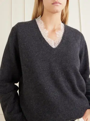 Loulou de Saison Leyla Lace-trimmed Cashmere Sweater | Thumbnail 5 Loulou de Saison Leyla Lace-trimmed Cashmere Sweater | Thumbnail 5