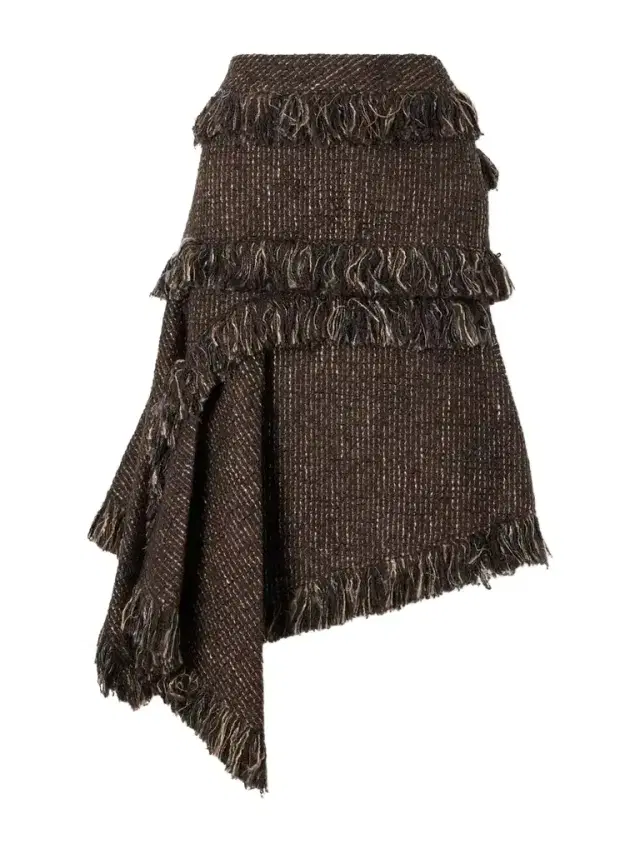 Sacai Fringed Wool-blend Tweed Midi Skirt