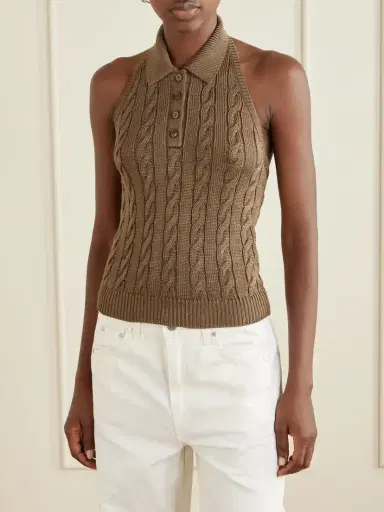 Ralph Lauren Collection Cable-knit Halterneck Stretch-silk Polo | Thumbnail 3