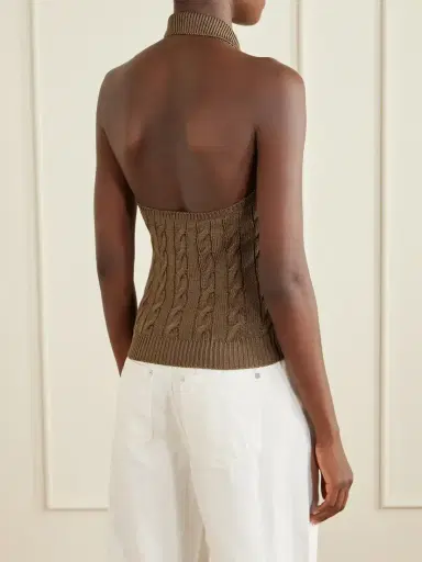 Ralph Lauren Collection Cable-knit Halterneck Stretch-silk Polo | Thumbnail 4