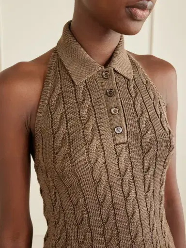 Ralph Lauren Collection Cable-knit Halterneck Stretch-silk Polo | Thumbnail 5
