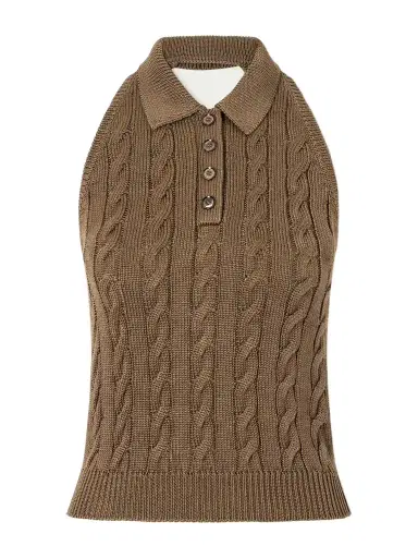 Ralph Lauren Collection Cable-knit Halterneck Stretch-silk Polo | Thumbnail 1