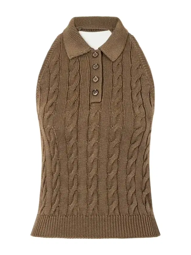 Ralph Lauren Collection Cable-knit Halterneck Stretch-silk Polo