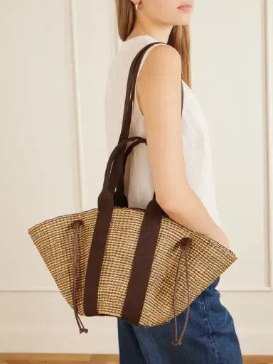 MUUÑ Cotton And Leather-trimmed Raffia Tote | Thumbnail 6
