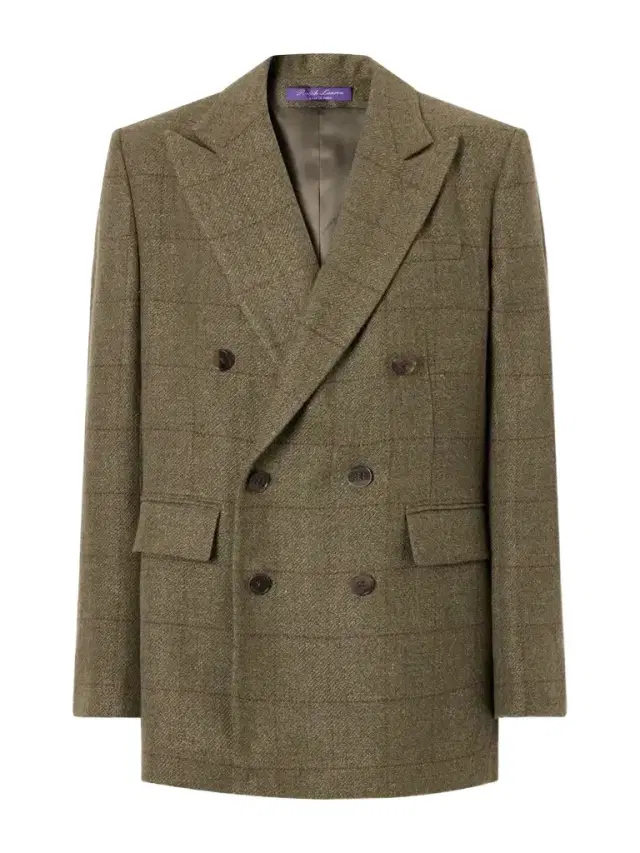 Ralph Lauren Collection Ramona Double-breasted Windowpane Linen, Cashmere And Silk-blend Blazer