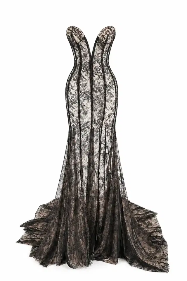LaQuan Smith Sheer Backless Gown