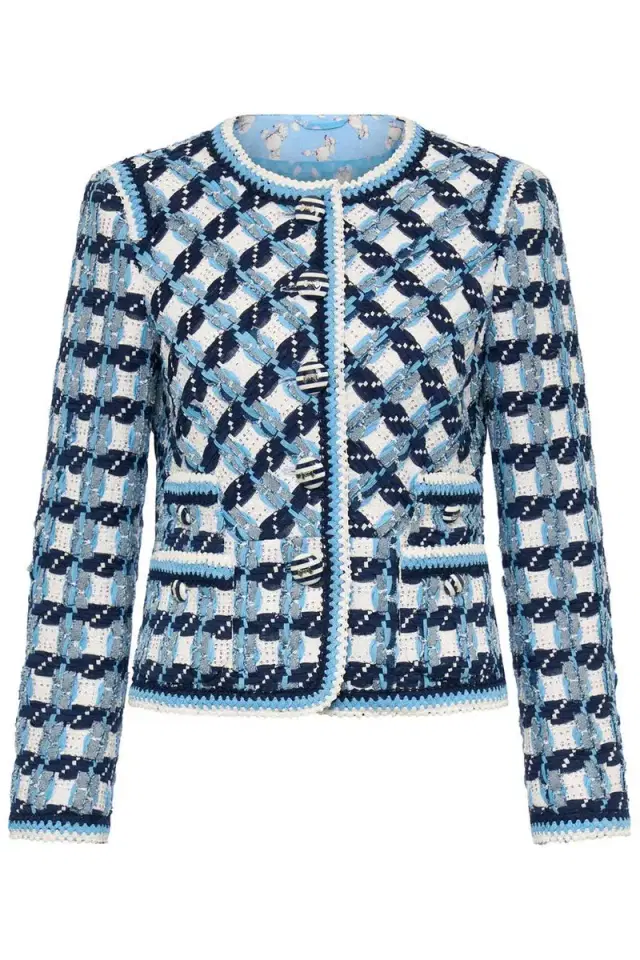 MAISON COMMON Jewel Neck Tweed Striped Jacket