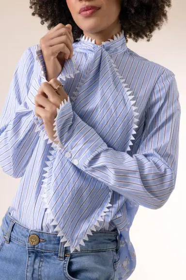 MAISON COMMON Striped Poodle Print Long Sleeve Blouse | Thumbnail 3
