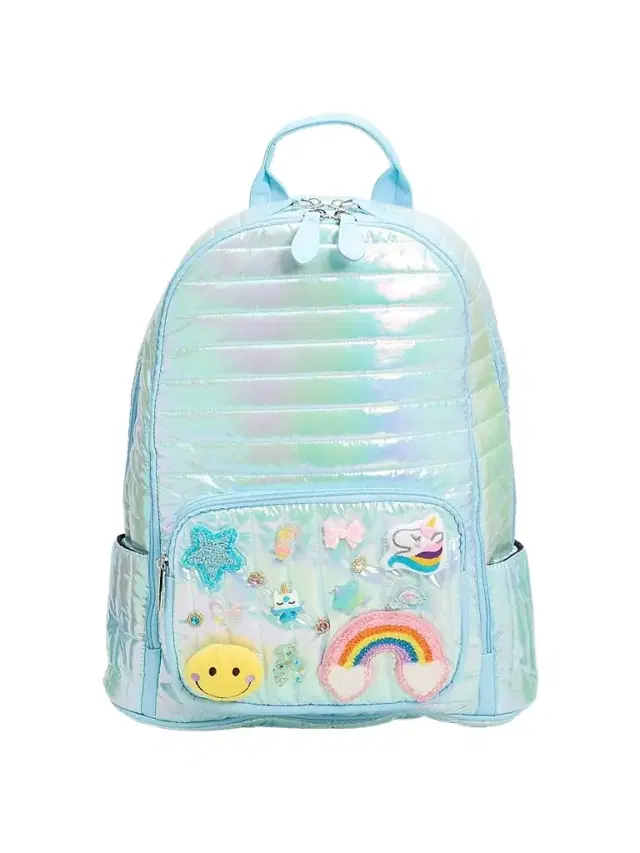 Bari Lynn Girl's Iridescent Patch Backpack - Blue