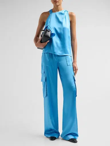 Ramy Brook Women's Hannah Satin Cargo Wide-Leg Pants - Oasis - Size 12 | Thumbnail 2