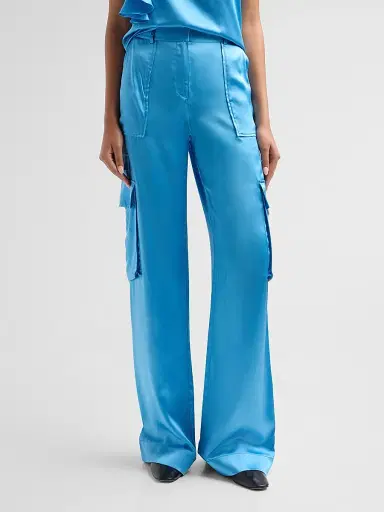 Ramy Brook Women's Hannah Satin Cargo Wide-Leg Pants - Oasis - Size 12 | Thumbnail 4