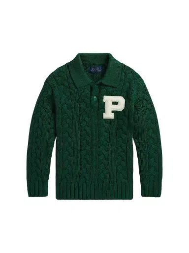 Polo Ralph Lauren Little Boy's & Boys Varsity Cable-Knit Polo Sweater - Hunter Green | Thumbnail 1