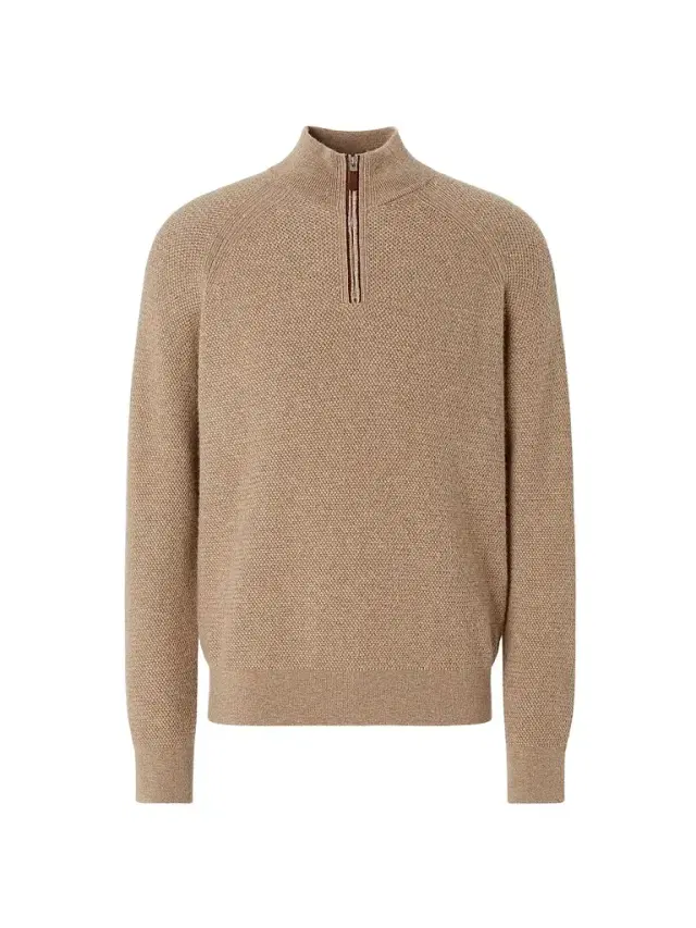 Men's Oasi Cashmere Zip Mock Sweater - Light Beige Melange