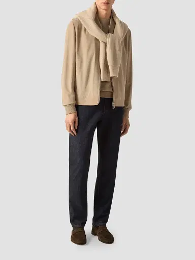 Zegna Men's Suede Bomber Jacket - Light Taupe - Size 48 | Thumbnail 2