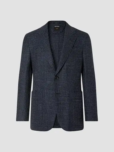 ZEGNA Men's Cashmere Silk and Linen Jacket - Navy Blue | Thumbnail 3