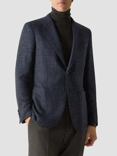 ZEGNA Men's Cashmere Silk and Linen Jacket - Navy Blue | Thumbnail 4