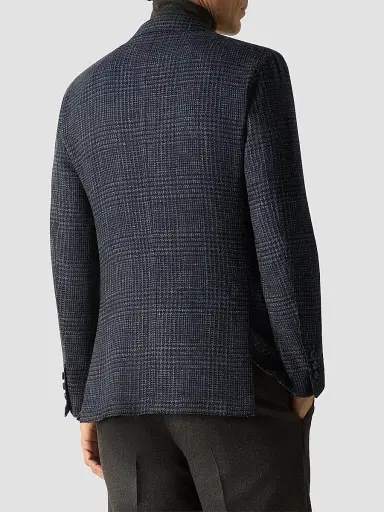 ZEGNA Men's Cashmere Silk and Linen Jacket - Navy Blue | Thumbnail 5