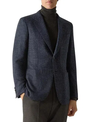 ZEGNA Men's Cashmere Silk and Linen Jacket - Navy Blue | Thumbnail 1