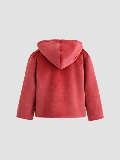 Tulleen Plush Hooded Jacket - Red | Thumbnail 2 Tulleen Plush Hooded Jacket - Red | Thumbnail 2