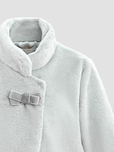 Tulleen Little Girl's Plush Asymmetrical Coat - Grey | Thumbnail 3