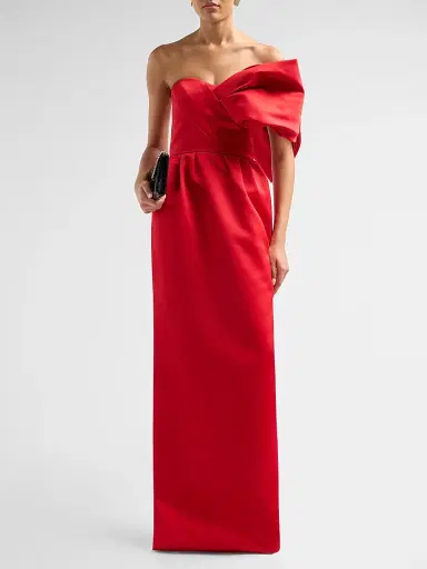 Atelier Prabal Gurung Women's Satin Silk One-Shoulder Column Gown - Red | Thumbnail 4