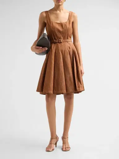 PRABAL GURUNG Women's Denim Belted Dress - Brown | Thumbnail 2