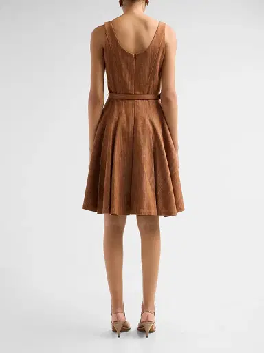 PRABAL GURUNG Women's Denim Belted Dress - Brown | Thumbnail 3