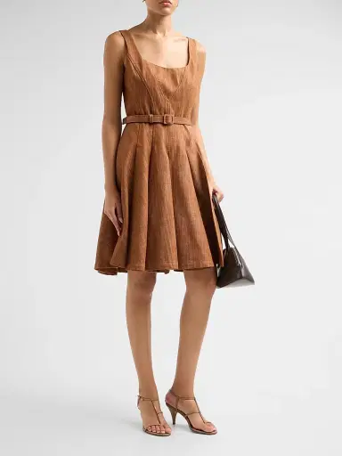 PRABAL GURUNG Women's Denim Belted Dress - Brown | Thumbnail 4